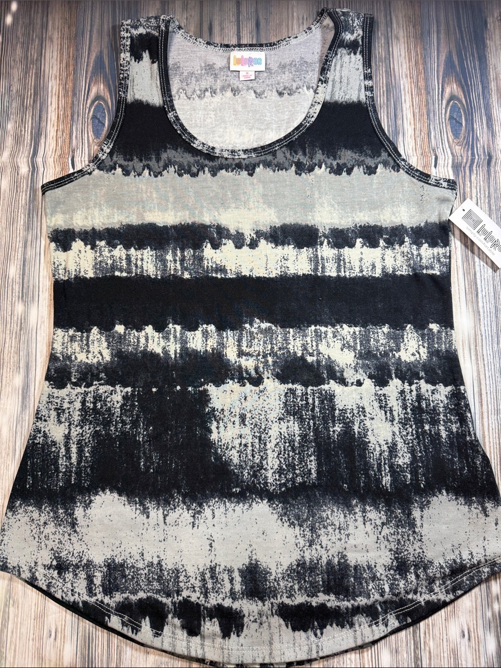LuLaRoe Black & Gray Abstract Stripe Tank Size S